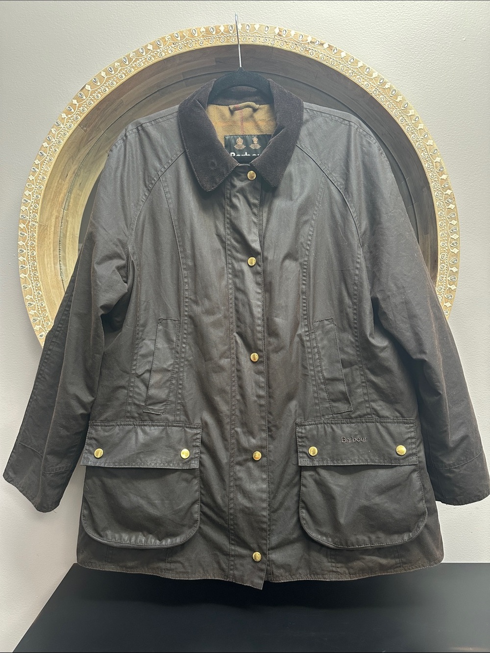 Barbour Beadnell Brown Waxed Cotton Utility Jacket with Cord Collar